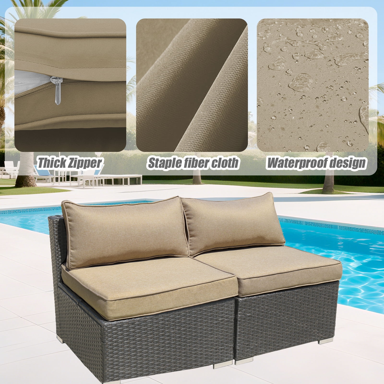FKS LIFE 4Pcs Patio Cushion Covers Replacement, Outdoor Patio Seat Cushion Covers ,Water Resistant Seat Back Slipcovers（25*25*3.15in）