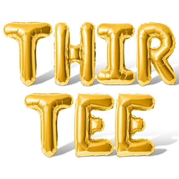 Letter Balloons - THIR TEE 16" Inch Alphabet Letters Foil Mylar Balloon 30th Birthday Party Banner (Gold)