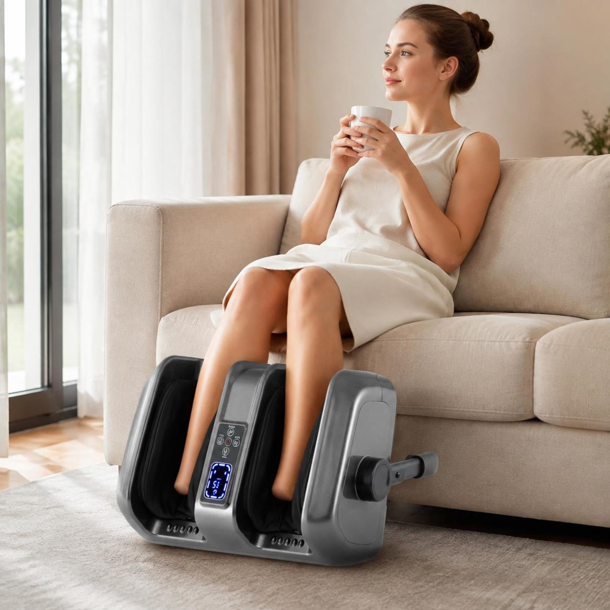 Foot and Calf Massager with Heat, Shiatsu Deep Kneading, Rolling, Smart Electric Leg Massager - Gray