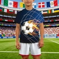 thumbnail image 2 of WUXIAN Kids Teens Boys Summer Shirts Football Print Short Sleeve Round Neck Stylish Funny Graphic Top For Youth Comfort Lightweight Summer Trendy Outddor Soccer Ball Pattern Tee,Dark Blue,9-10 Years, 2 of 4