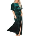thumbnail image 2 of VERUGU Casual Work Dress for Women Short Sleeve Workwear Business Maxi Dress Elegant Velvet Long Dress for Office Formal Dress Green S, 2 of 5