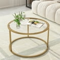 thumbnail image 5 of Glass Coffee Table,Round Gold Coffee Table for Small Space,27" Modern Center Table,Glass Top Clear Coffee Table with Sturdy Metal Frame for for Living Room Home Office, Easy Assembly, 5 of 6