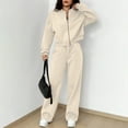 thumbnail image 5 of Women Sweatsuits 2 Piece Set Zip Up Sweatshirt and Wide Leg Sweatpants Set Beige XL, 5 of 5
