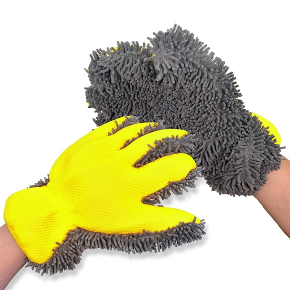 Car Wash Mitt Microfiber Scratch Free,Premium Chenille Ultra-Soft Car Wash Gloves,Thickened Inside Coated Swirl-Free Finish 5-Finger Design Detailing for Cleaning Car Wash Brush,2-Pack