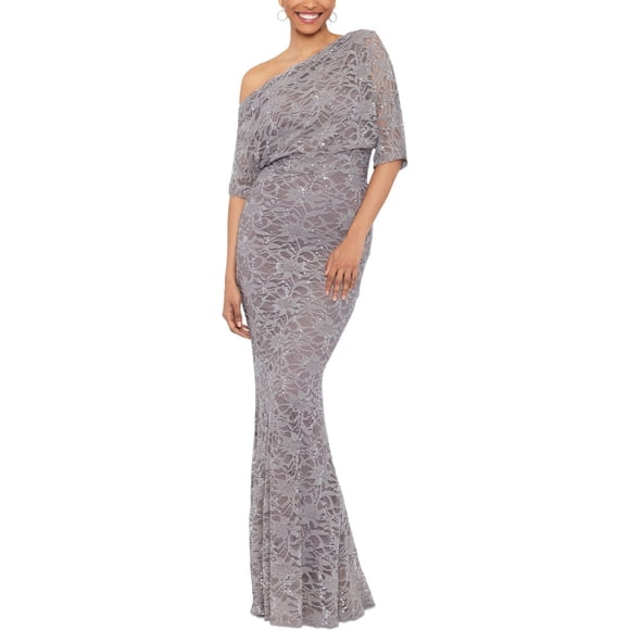 Betsy & Adam Womens Sequined One Shoulder Dress, darkbeige, 10