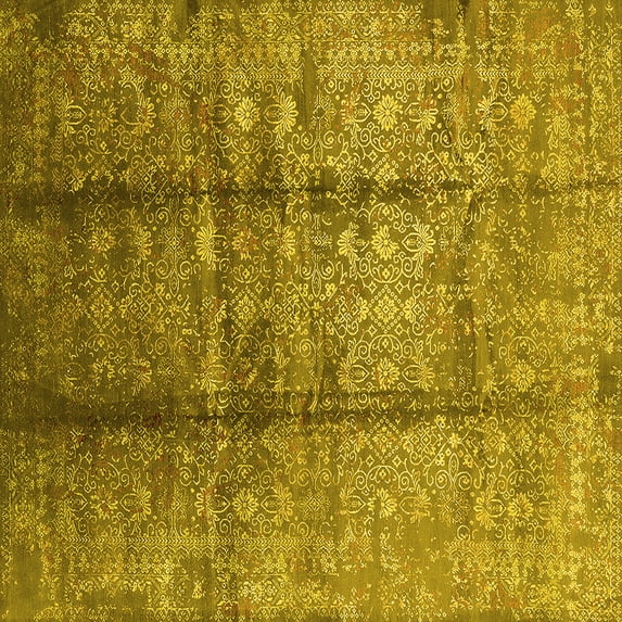 Ahgly Company Indoor Square Oriental Yellow Industrial Area Rugs, 7' Square