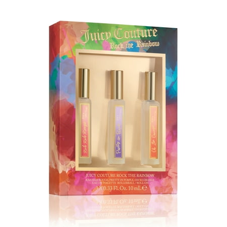 ($66.00 Value) Juicy Couture Rock the Rainbow 3 Piece Rollerball Coffret, Perfume for Women, 0.33 fl. oz