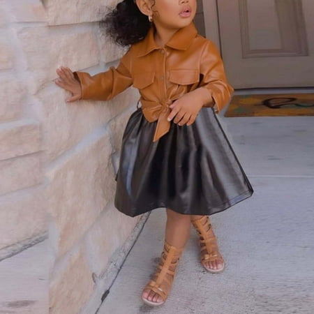 

cllios Children s Fashion Casual Wear Girls Children s Clothing Imitation Leather Dress