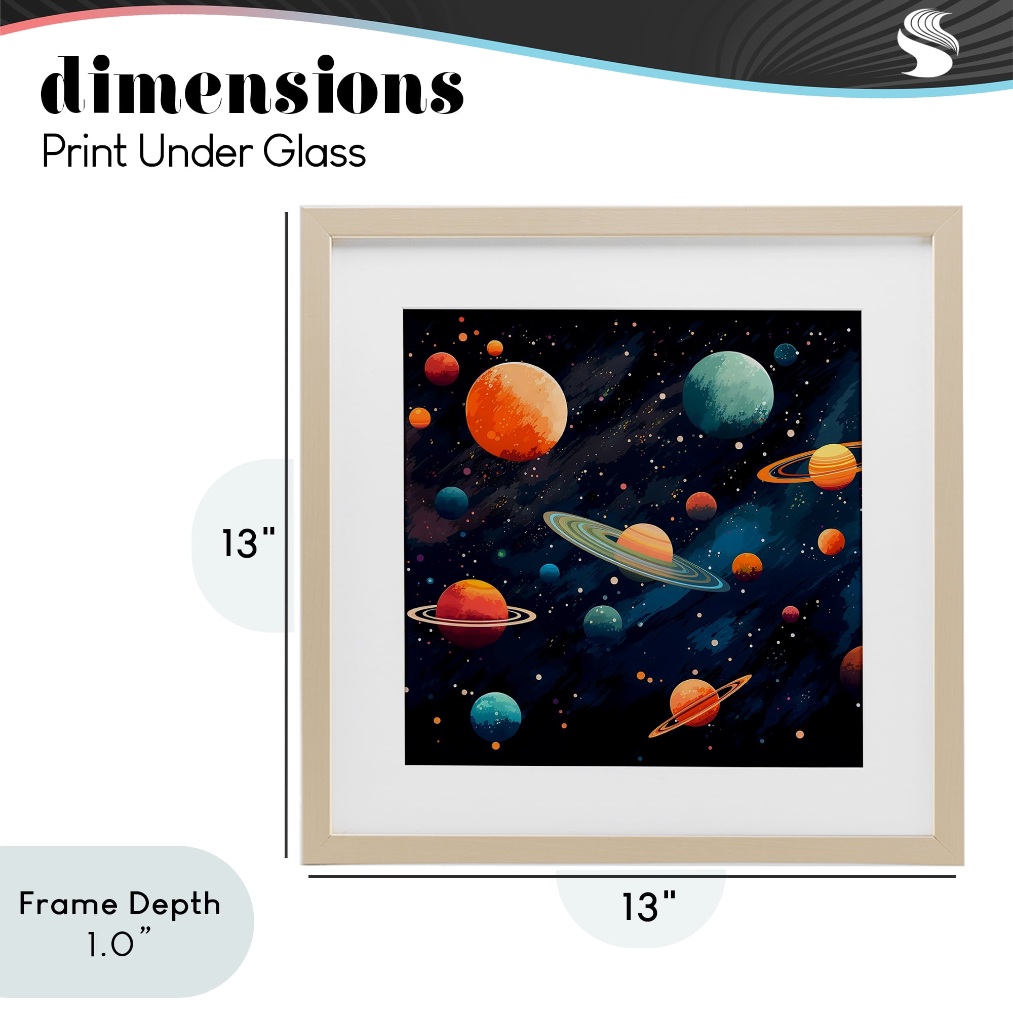 Stupell Industries Orange & Blue Planets in Orbit Birch Framed Print Under Glass, design by Creative Studio