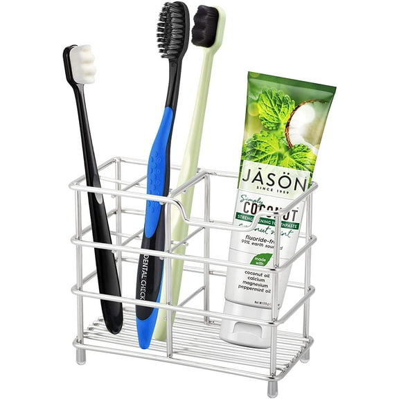 TIFOR Small Toothbrush Holder for Bathroom, Silver Stainless Steel Bathroom Accessories Organizer and Toothpaste Holder Organizer Tooth Brush Storage Stand