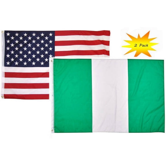 2x3 2'x3’ Wholesale Set (2 Pack) USA American & Nigeria Country Flag Banner