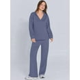 thumbnail image 5 of Women 2 Piece Outfits 2025 Fall Fashion Wide Leg Pants Lounge Set Leisure Travel Vacation Sweatsuits Gray Blue XS, 5 of 9