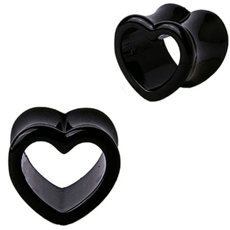 Amethyst Double Flared Plugs - BodyJ4You Plugs Acrylic Black Heart Tunnel 00G 10mm Double Flare Ear Gauges