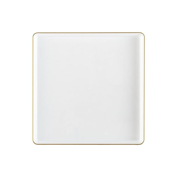 EcoQuality 7.75" inch Disposable Square Translucent White Plastic Plates with Gold Rim, China Like Party Plates, Heavy Duty Dessert Plate, Salads, Weddings, Baby Showers, Catering, Non Toxic (10)