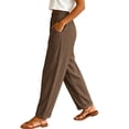thumbnail image 3 of HomeDM Women's Pants Wide Leg Casual Loose Cotton Linen Elastic Waist Trousers Brown Lounge Pants for Athletic Work Size 2XL, 3 of 6