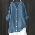 thumbnail image 2 of Blusa holgada con botones para mujer: camisa de manga larga y color liso, top informal con cuello en V para el trabajo o el fin de semana, tallas S-5XL., 2 of 2