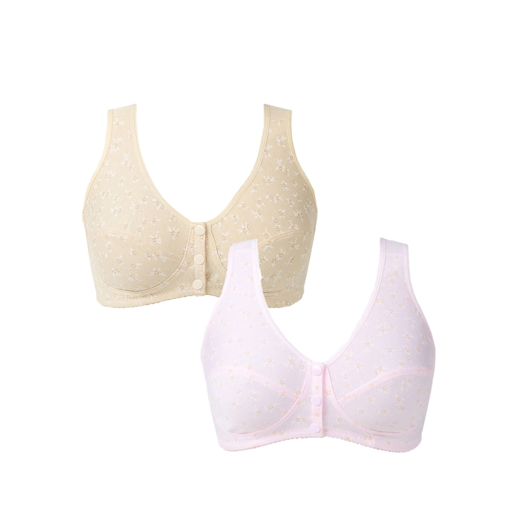 Baywell Womens WireFree Front Closure Cotton Bra Plus Size, 2 Pack, 44