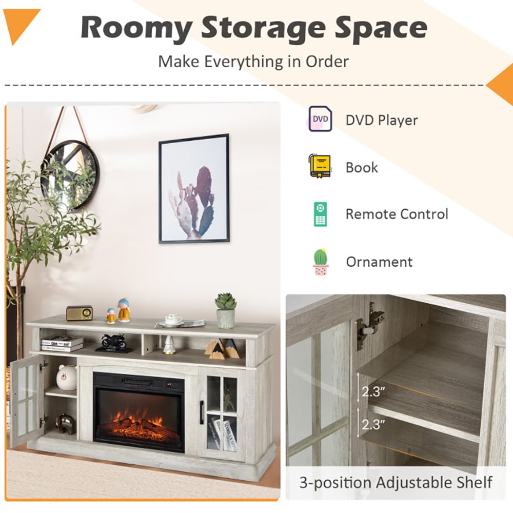 Finihen TV Stand, TV Cabinet, Fireplace TV Stand for TVs Up to 65 Inch with Side Cabinets and Remote Control, for Living Room, Bedroom, Gray