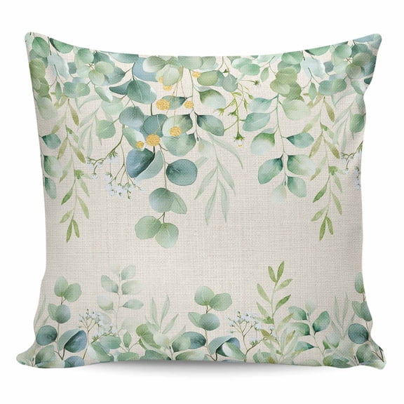 Throw Pillow Covers 20x20 Inch, Eucalyptus Leaves Decorative Pillow Cases for Couch Sofa Bed, Sage Green Summer Botanical Cotton Linen Square Home Decor Pillowcases with Hidden Zipper