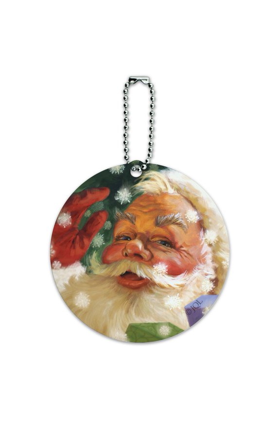 Christmas Holiday Hello Santa Claus Round Luggage ID Tag Card Suitcase Carry-On