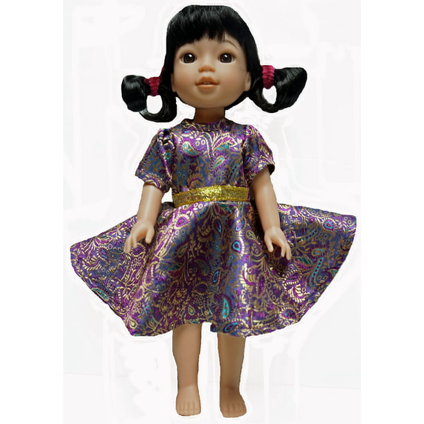royal purple and gold dress fits 14.5 inch wellie wisher and glitter dolls