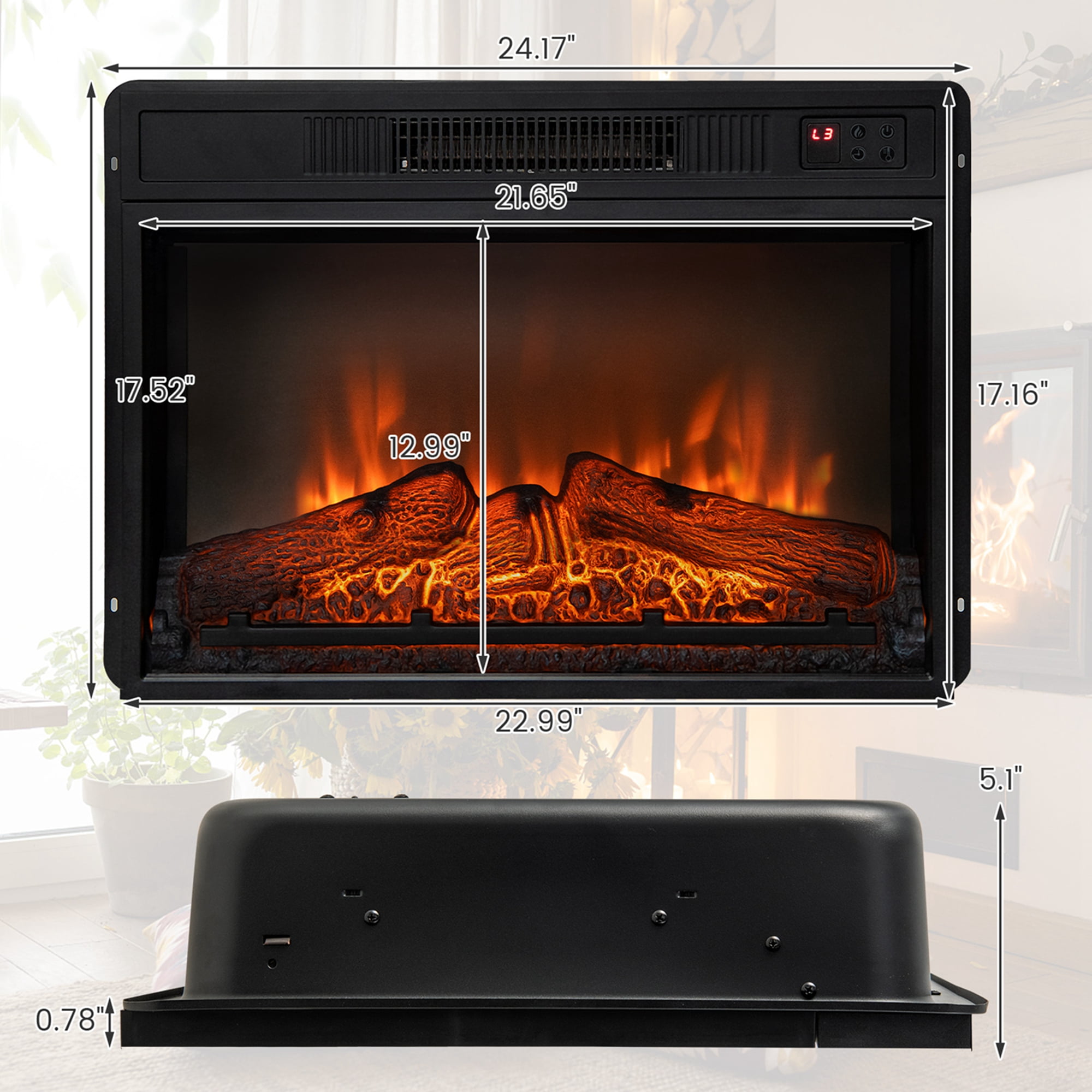Costway 23 Electric Fireplace Insert Heater w/ Log Flame Effects Remote  Control 1400W - Walmart.com