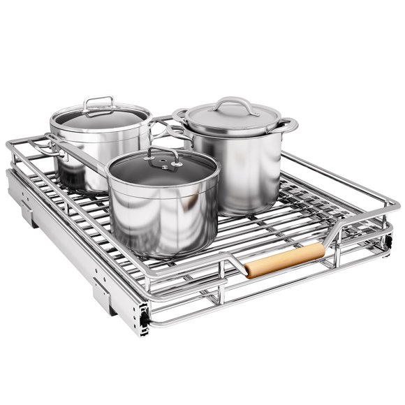 Pull out Cabinet Organizer, 15"W X 21"D, Heavy Duty Smooth Sliding Under Cabinet Shelves for Pots and Pans, Full-Extension Roll o
