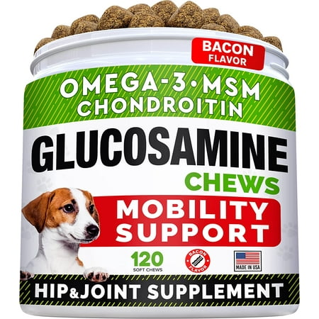 UPC: 0693634266982 | Glucosamine Treats for Dogs – Joint Supplement w/Omega-3 Fish Oil – Chondroitin  MSM – Advanced Mobility Chews – Joint Pain Relief – Hip & Joint Care – Bacon Flavor – 120 Ct – Made in USA