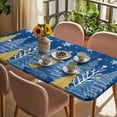 thumbnail image 3 of Blue Christmas Tree Table Cloths for 3 Foot Rectangle Tables, Blue Golden Xmas Tree Snowflake Winter Patio Waterproof Elastic Fitted Tablecloths, Washable Rectangular Table Cover for Camping, 3 of 8