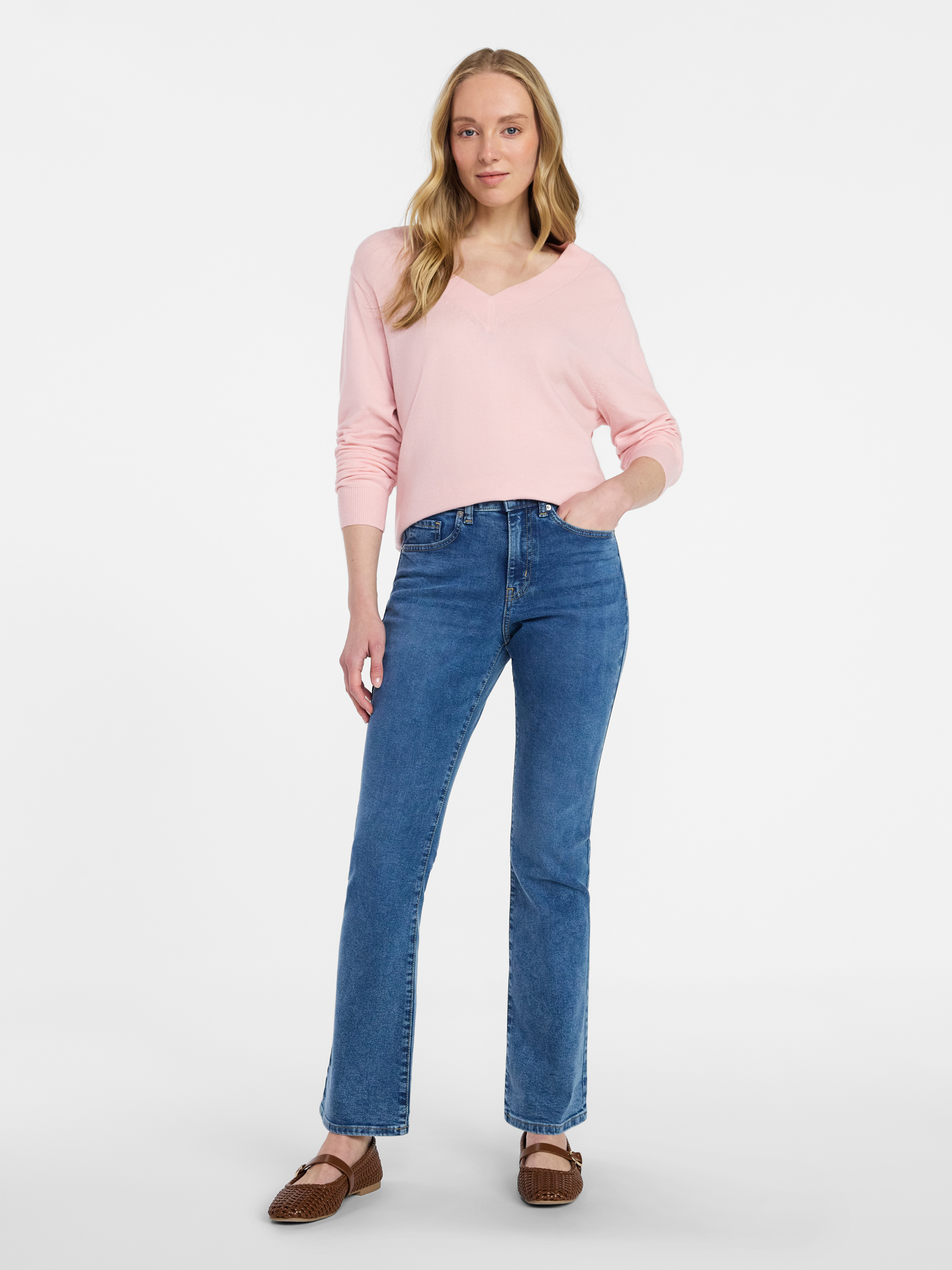 Time and Tru Women's V Neck Sweater, Lightweight, Sizes XS-XXXL
