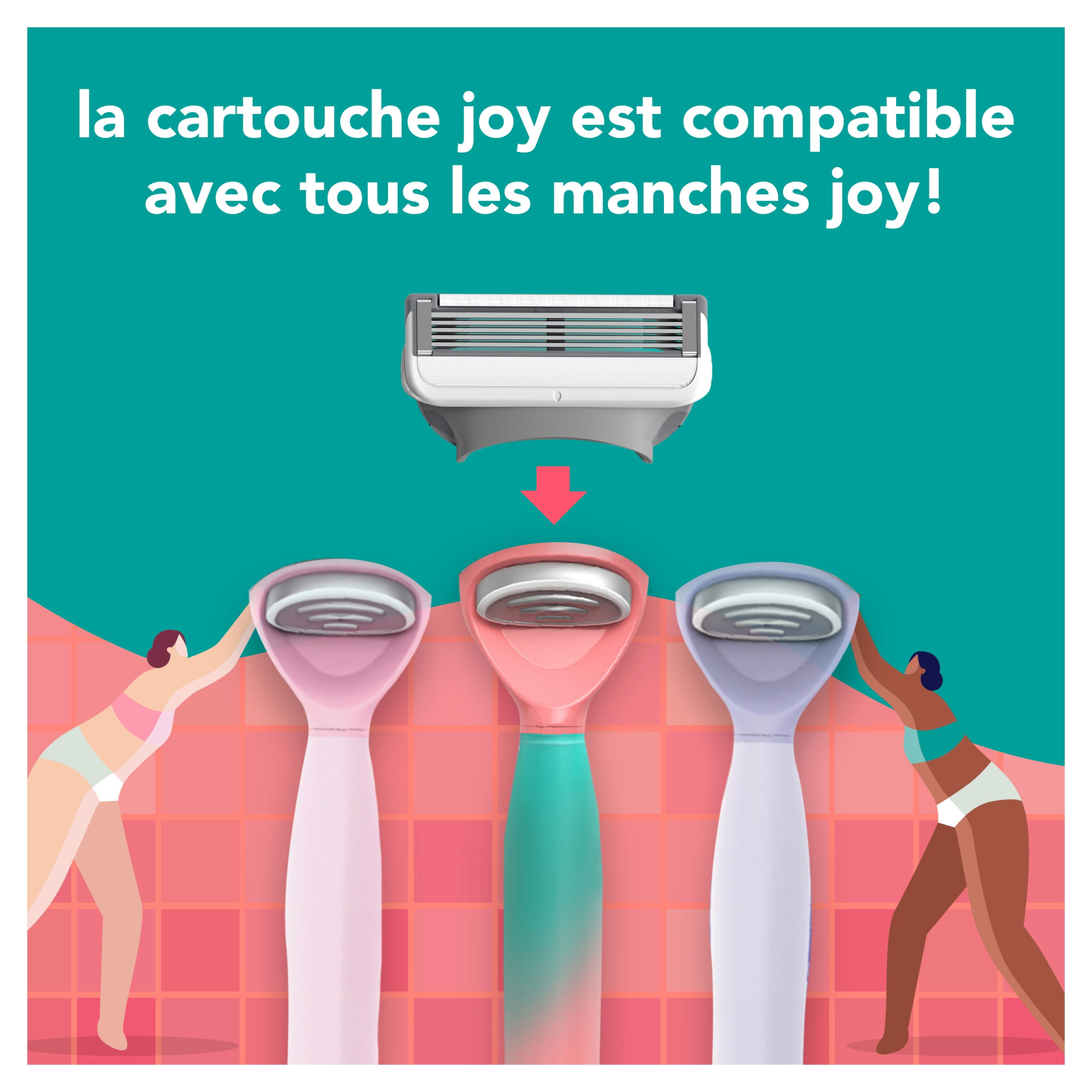 rasoir joy qui change de couleur pour femmes, trousse de rasage avec 1 manche + 2 cartouches de rechange