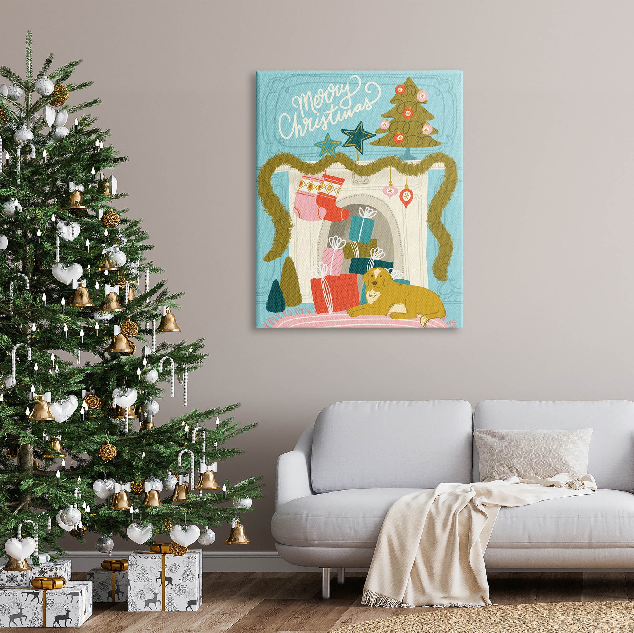 Stupell Industries Whimsical Fireplace Merry Christmas Graphic Art Gallery Wrapped Canvas Print Wall Art, Design by Kristina Hultkrantz