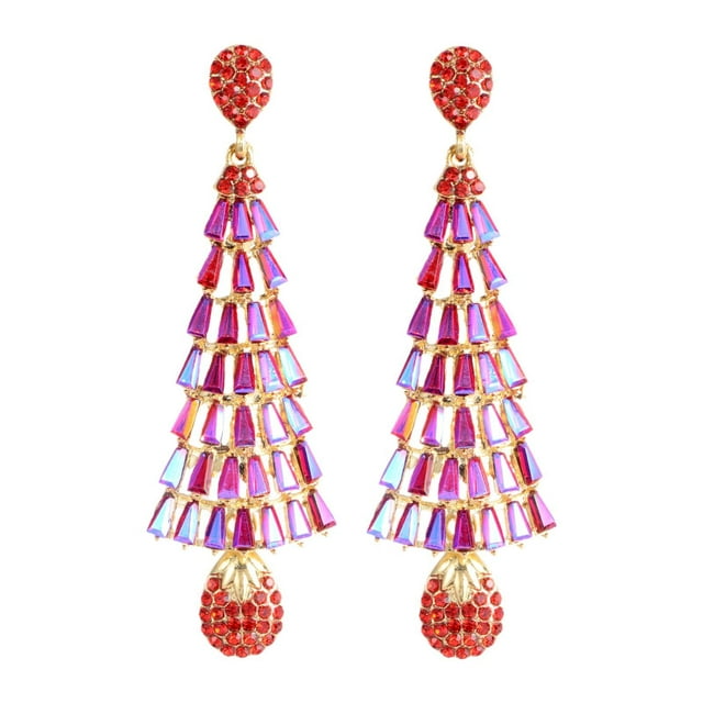 Pendientes de árbol de Navidad Pendientes de Navidad Pendientes de temperamento Moda para mujer Rojo