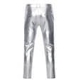 thumbnail image 3 of XIAOCHA Faux Leather Pants for Men Shiny Metallic Slim-Fit Button Pants Stretchy Comfy Trendy Performance PantsSilverL, 3 of 3