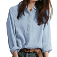 thumbnail image 2 of Blue Womens Tops Cotton Linen Loose Breathable Shirt Linen Loose Fit Plain Work Blouse Tops Beach Casual Down Shirts Shirts for Women, 2 of 4