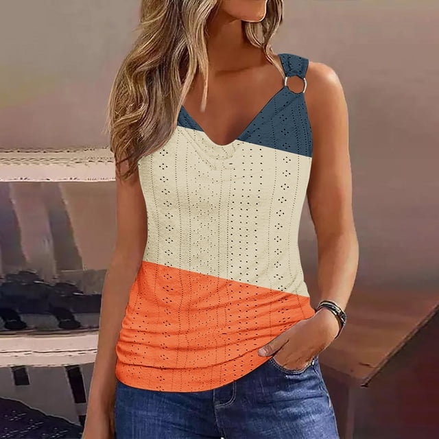 LSLJS Women's Womens Été Décontracté Imprimé V-Neck Sans Manches Tanks Top, Tank Tops