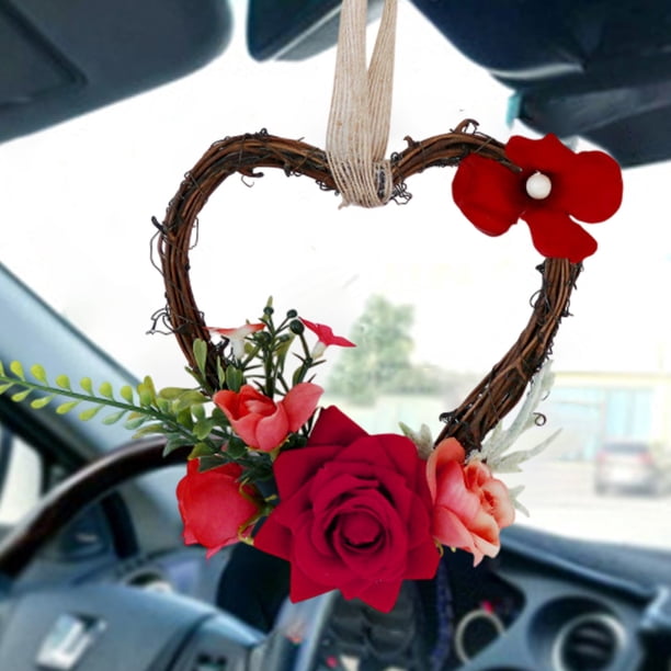 Lisbinx - Corona decorativa para el hogar, de ratán, con forma de corazón, flores artificiales, para colgar en la pared, para bodas, para la puerta de la silla