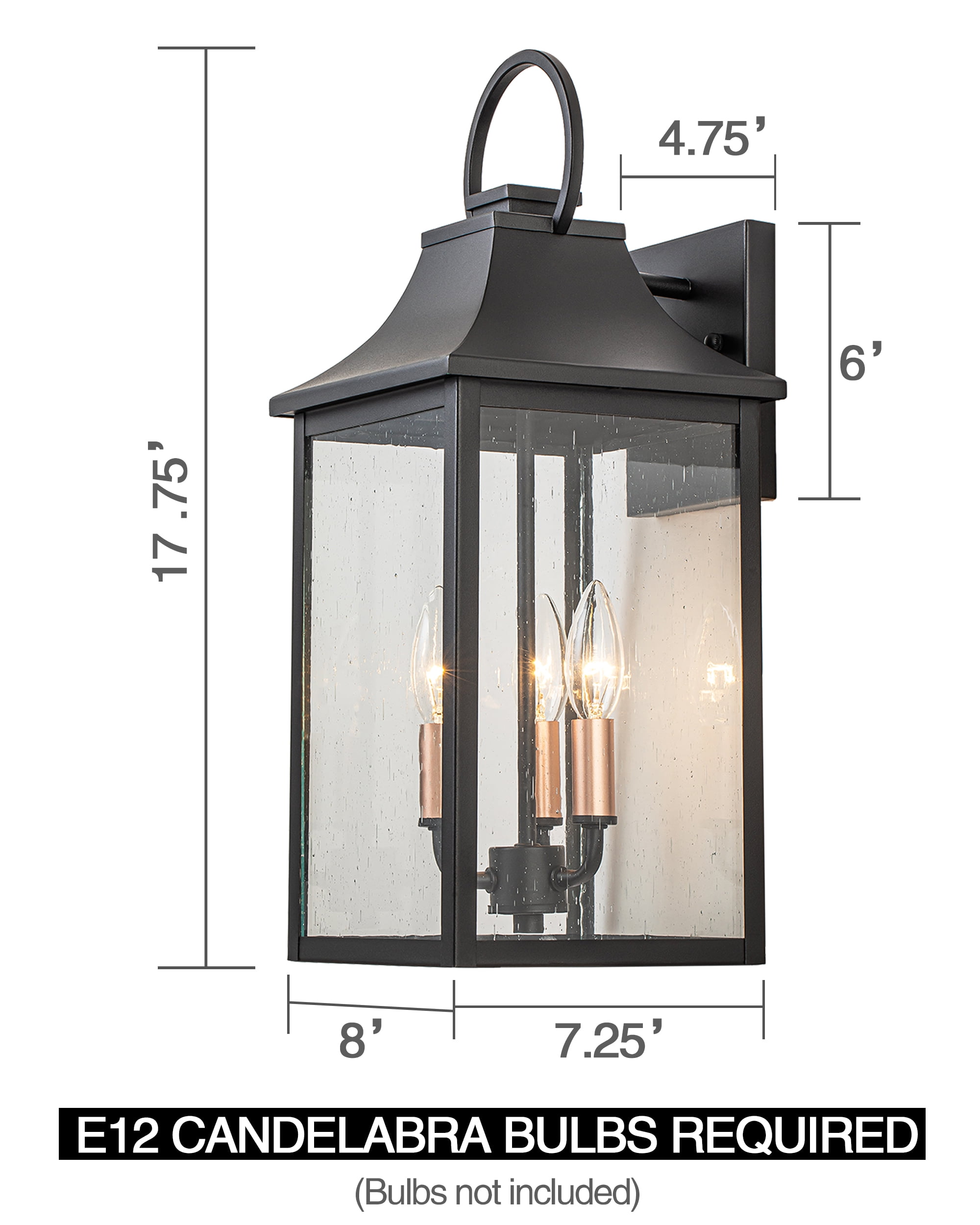 17.75"H Outdoor Wall Sconce with Rose Gold 3-Light Candelabra