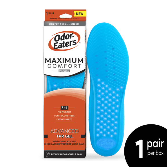 Odor-Eaters Maximum Gel Insoles For Men & Women, Maximum Comfort, 1 Pair