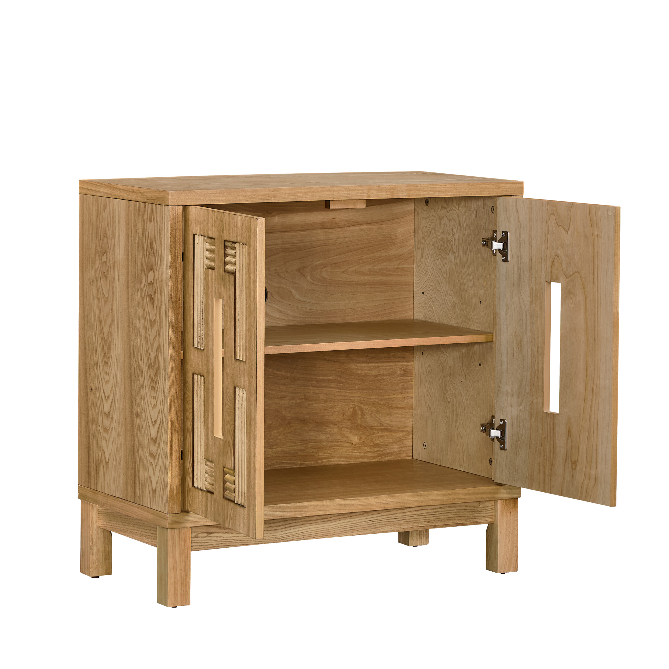 GDF Studio 31.5" Mid Century Modern Sideboard Cabinet with 2 Doors, Adjustable Shelf, Carved Openwork, Natural