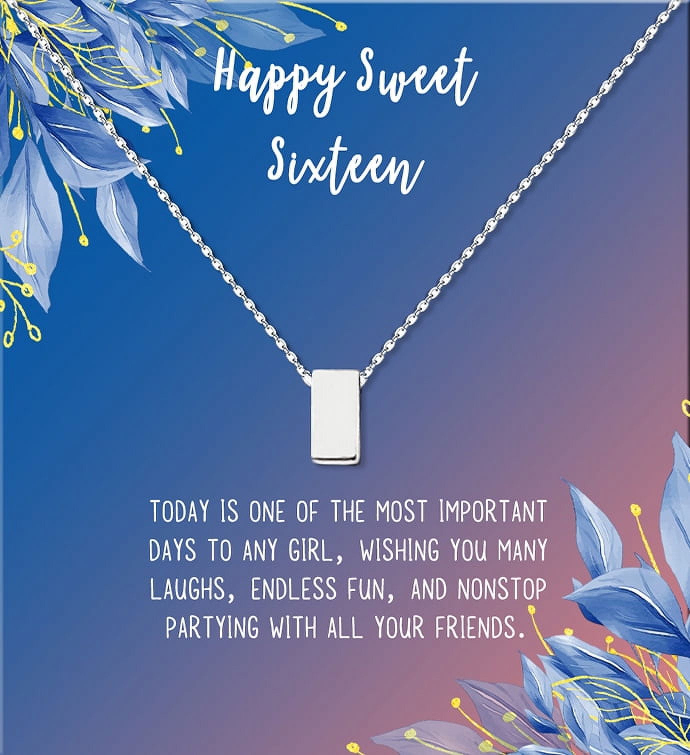 Anavia Happy Sweet Sixteen Necklace, 16th Birthday Card Gift, Daughter Birthday Present, Sweet 34 necklace for Girl-[Silver Cube, Blue-Orange Gift Card]