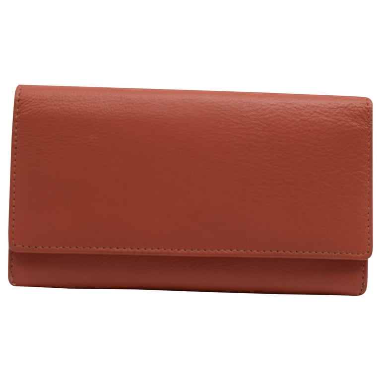 Womens RFID Genuine Leather Wallet Clutch Zip Around Checkbook