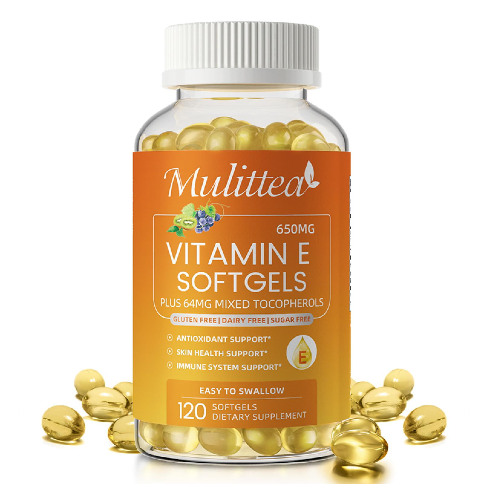 Mulittea Vitamin E 650 mg, 120 Softgels, Antioxidant, Skin & Immune System Support