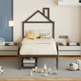 thumbnail image 2 of Twin Size Metal Platform Bed with two drawers,House-Shaped Headboard Design, Black, 2 of 17