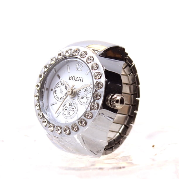 Anillos para mujer, regalos para mujer, reloj analógico de cuarzo con esfera de acero, reloj de dedo de cuarzo elástico y genial, reloj C