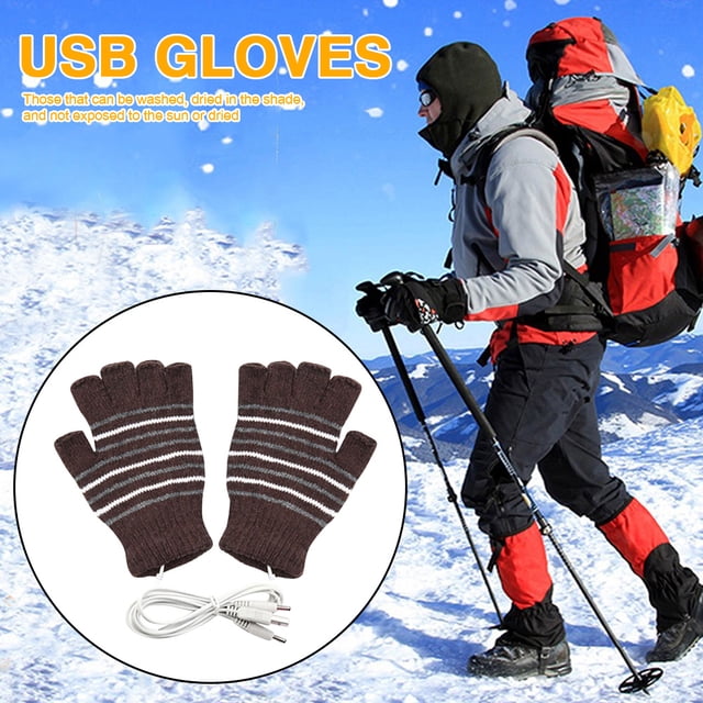Guantes Calefactores Manoplas de dedo completo unisex Guantes de punto eléctricos para exteriores (Café a rayas) Wdftyju Libre de BPA