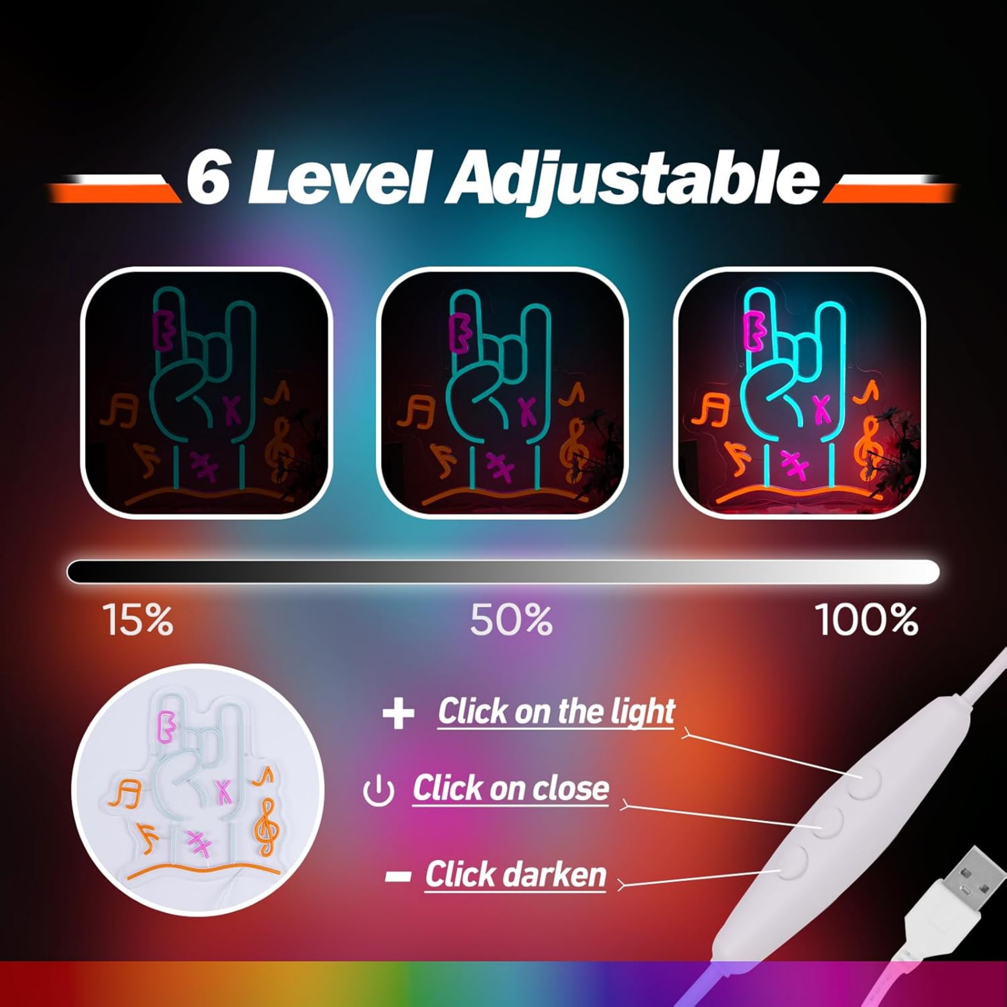 UPONRAY Rock Finger Neon Signs, 13"*13.8" Dimmable & USB-Powered LED Neon Light, Stylish Wall Decor for Bedroom, Game Room, Dance Hall, Internet Cafe, Arcade