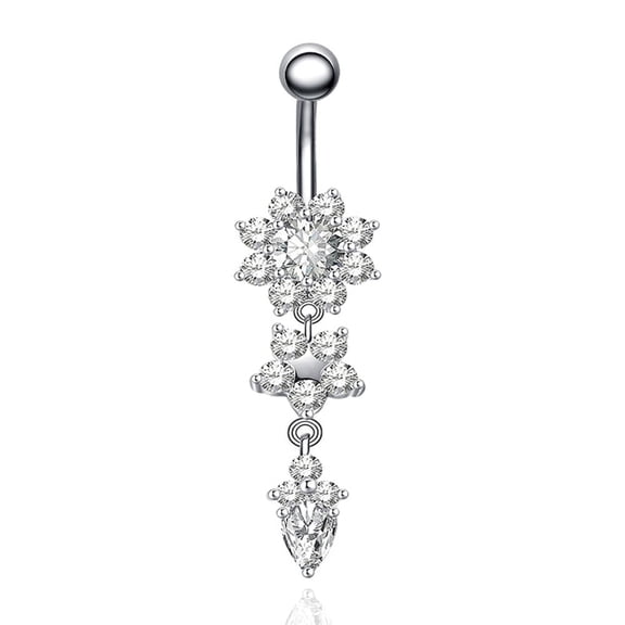 316L Surgical Steel Belly Button Rings - Cubic Zirconia Dangling Navel Rings, 14 Gauge 10 mm Screw On Piercing Stud