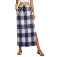 thumbnail image 2 of Women's Plaid Print Elastic Waist Long Skirt Summer Casual Elegant High Waist A-Line Maxi Skirts Purple L, 2 of 6
