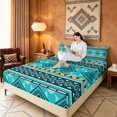 thumbnail image 3 of Manfei Southwestern Aztec Queen Sheets, , Teal Black Queen Sheet Sets, Black Reversible 4-Piece1 Flat Sheet + 1 Fitted Sheet + 2 Pillowcases, 3 of 6